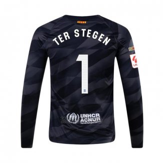 Camisola Barcelona Jogador Ter Stegen Goleiro Manga Comprida 2023-2024 Preto