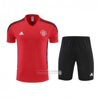 Fato de Treino Manchester United Manga Curta 2022-2023 Vermelho - Calcas Curta